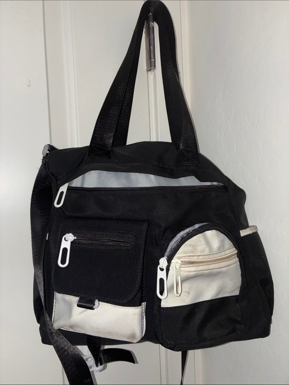 Black and White Canvas Shoulder Bag